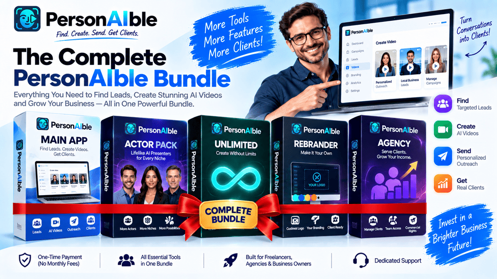 PersonAIble Bundle with main app, Actor Pack, Unlimited, ReBrander and agency tools for AI video outreach