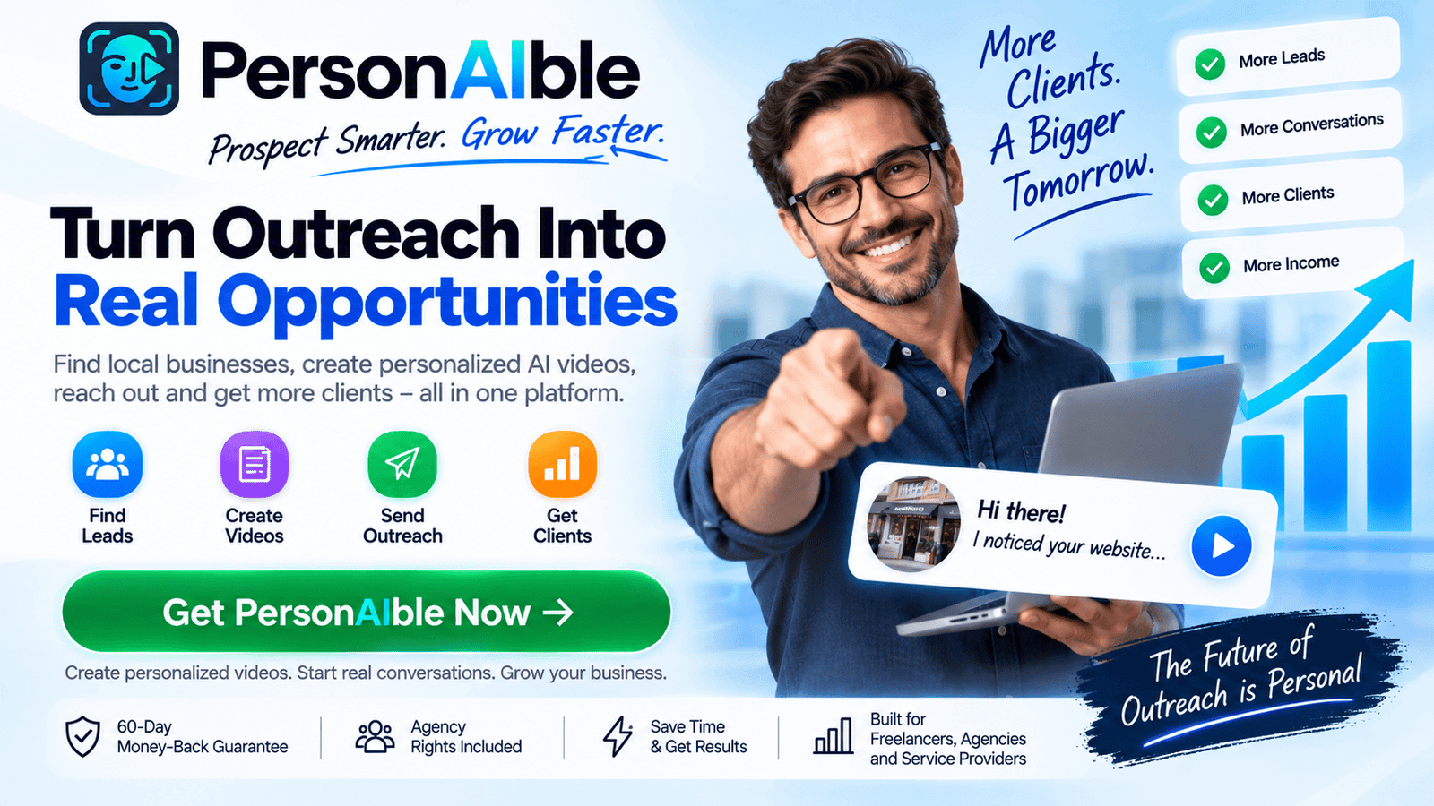 PersonAIble personalized AI video outreach platform for finding leads, creating videos and reaching potential clients