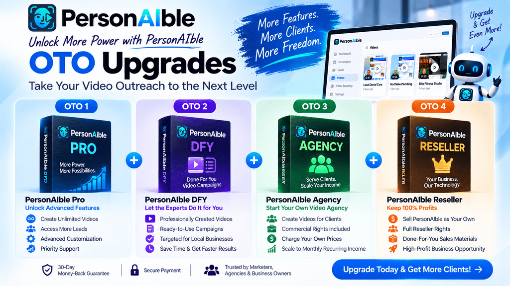 PersonAIble OTO upgrades including Unlimited, Actor Pack, ReBrander and additional agency tools